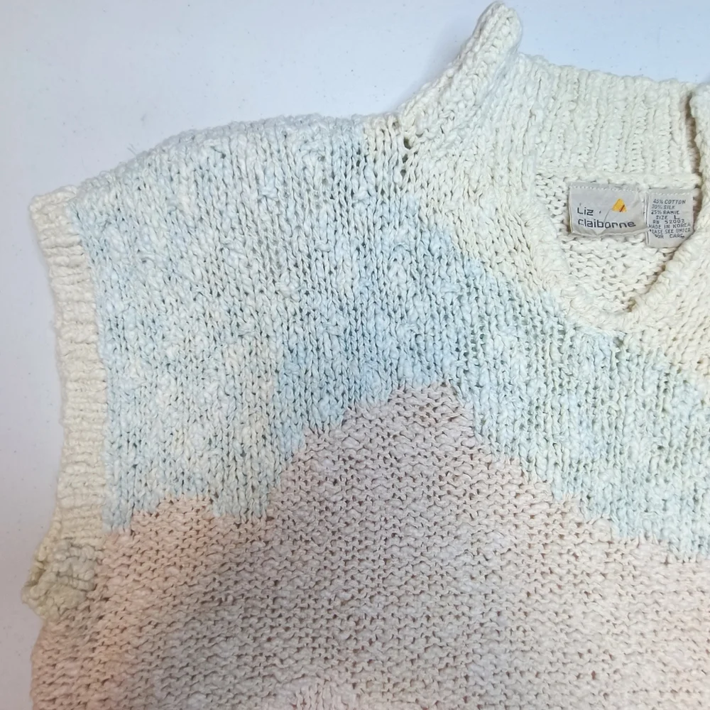 Vintage Liz Claiborne Pastel Geometric Knit Sweater Vest - Size Large - Picture 5 of 13